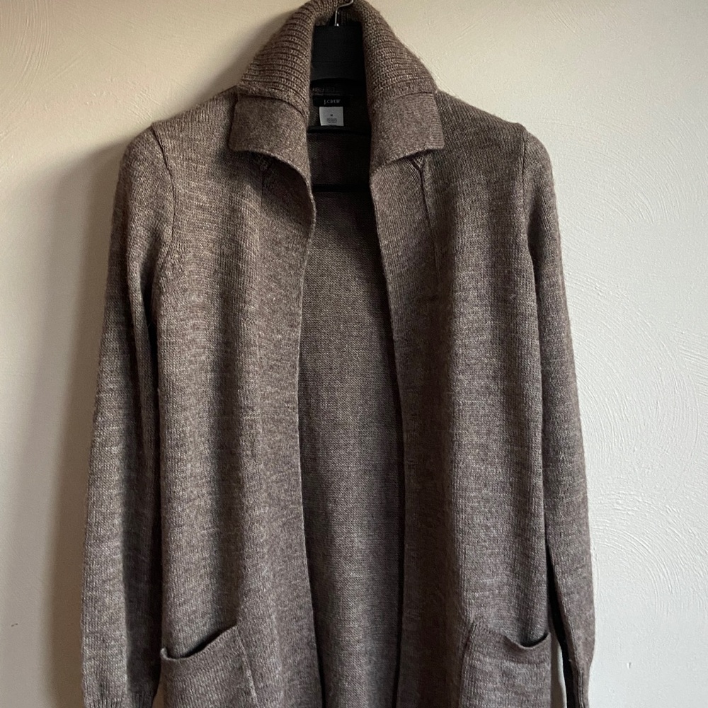 J.Crew alpaca wool collared  open-front brown/taupe cardigan sweater M - Picture 9 of 16